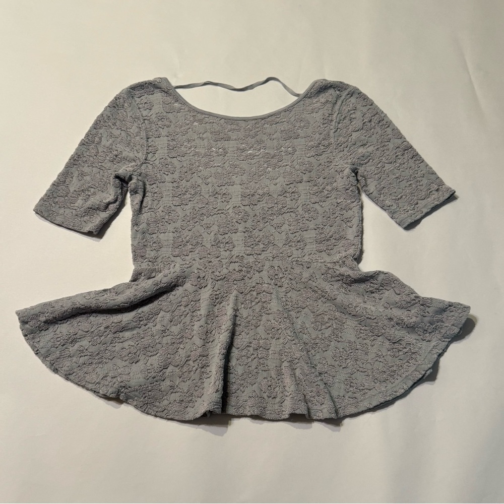 Free People Silver Second Chance Scoop Back Stretch Lace Peplum Blouse Low Back - Picture 2 of 8